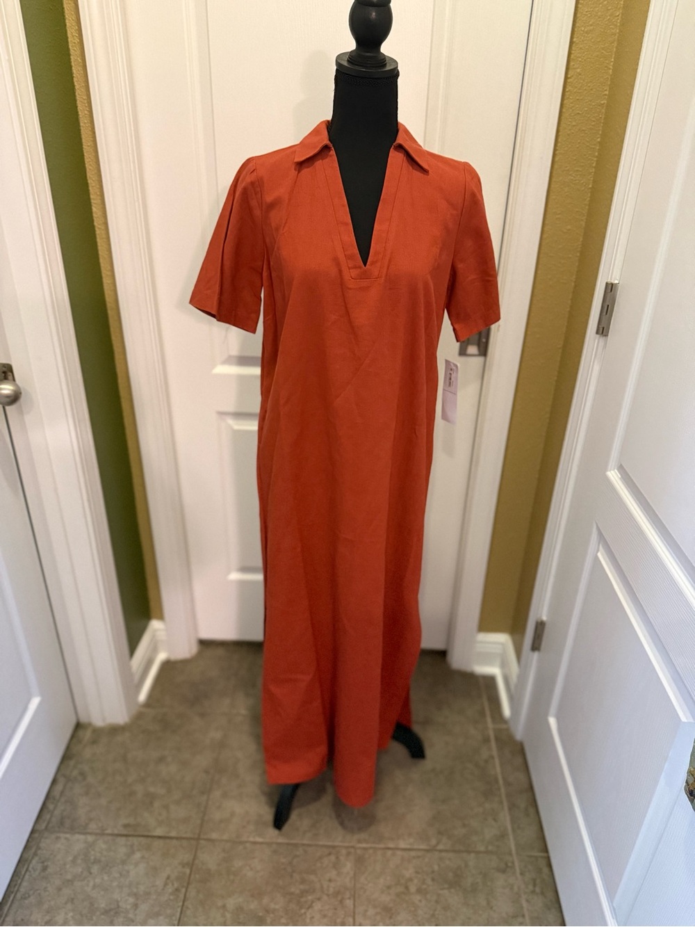 London Times Rust Orange Collared Maxi Dress
